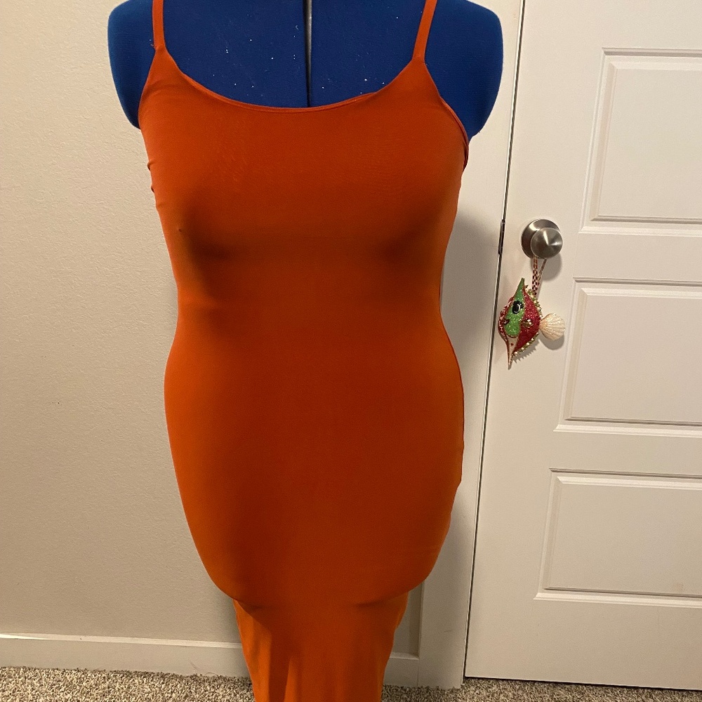Burnt Orange Stretchy Bodycon Strappy Dress